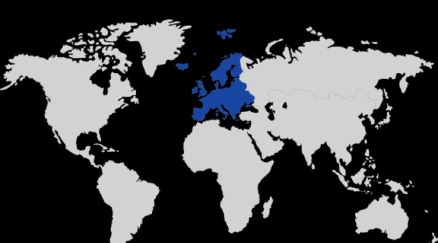 Harta politică a Europei de Vest în limba rusă.  O hartă a Europei