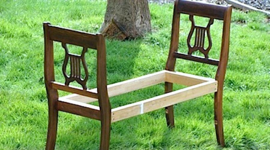 Bank aus alten Stühlen.  Schöne Bank für den Garten aus alten Stühlen: Lifehacks für zwei Möglichkeiten Gartenbank aus alten Stühlen