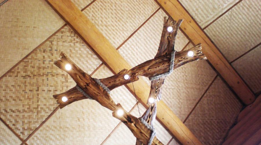 DIY-Lampe aus Knoten.  Kronleuchter aus Holz