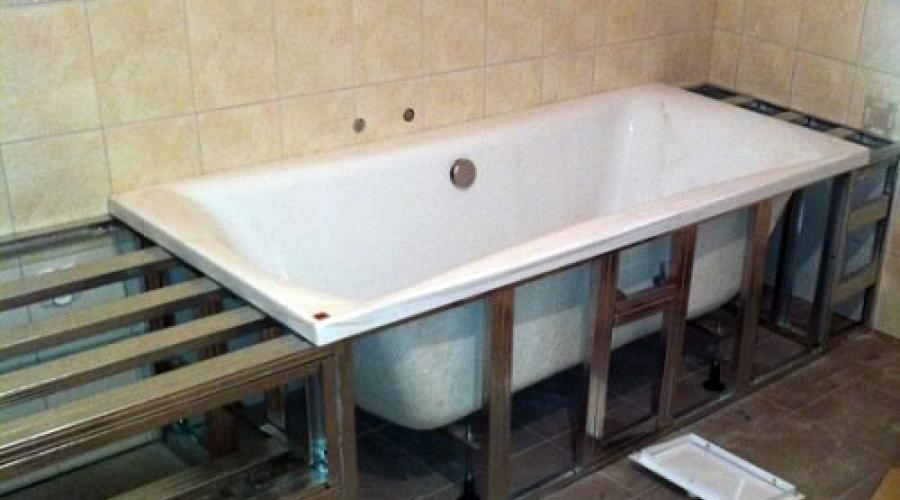 Eine Badewanne nach allen Regeln einer hochwertigen Installation einbauen.  Stellen Sie sicher, dass das Badezimmer richtig installiert ist