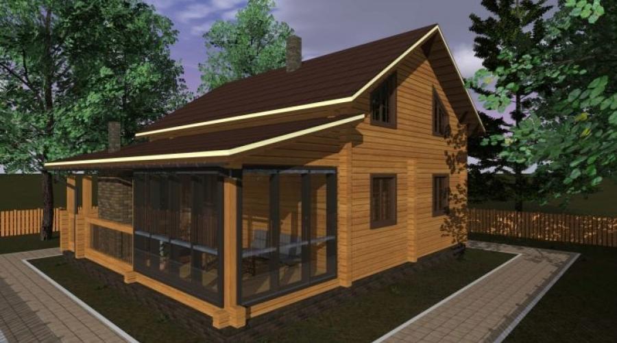 Laden Sie Projekte eines 8x8-Hauses mit Dachboden herunter.  Fotos von Landhäusern mit Dachboden und Veranda, Projektmerkmale