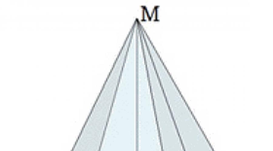Găsirea laturii unei piramide triunghiulare regulate.  Piramidă patruunghiulară obișnuită